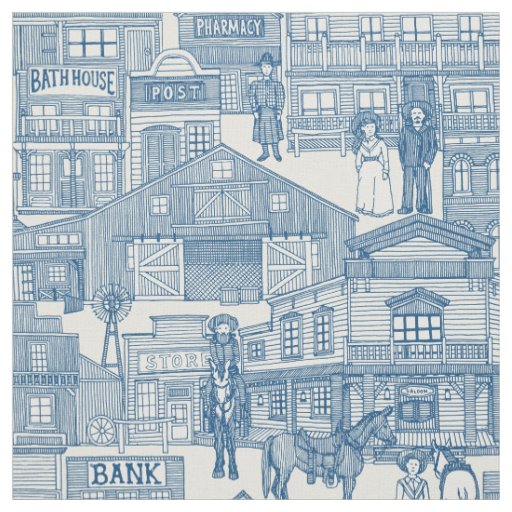 old western town classic blue pearl fabric