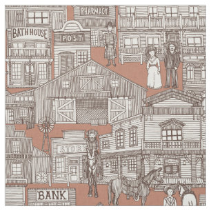 old western town sienna fabric
