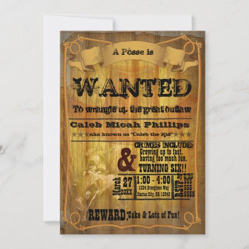 Old Western WANTED Poster Party Invitation