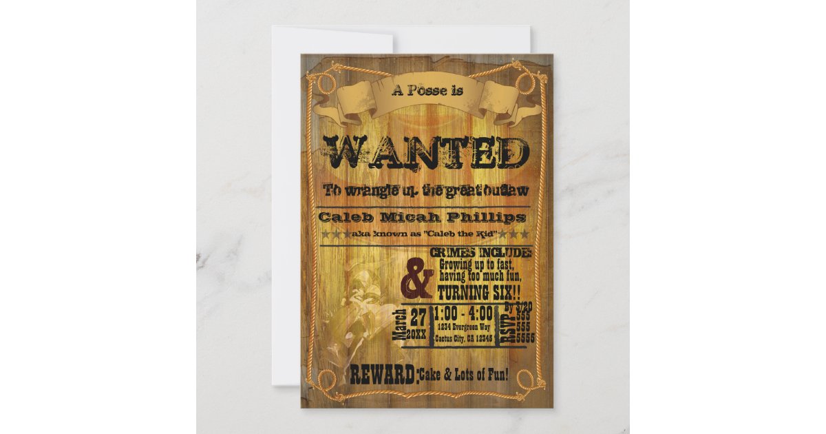 Old Western WANTED Poster Party Invitation | Zazzle