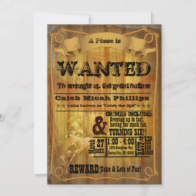 Old Western WANTED Poster Party Invitation | Zazzle