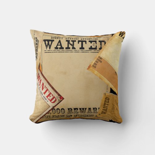 Old Western Wanted Posters On Black Throw Pillow