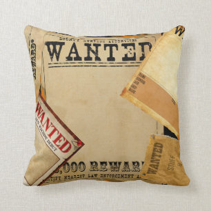 Old Western Wanted Posters On Black Throw Pillow