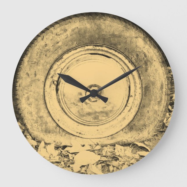 Old Wheel Of Classic Car #2 Large Clock (Front)