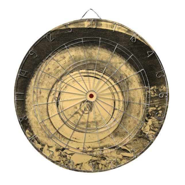 Old wheel of classic car dart board (Front)