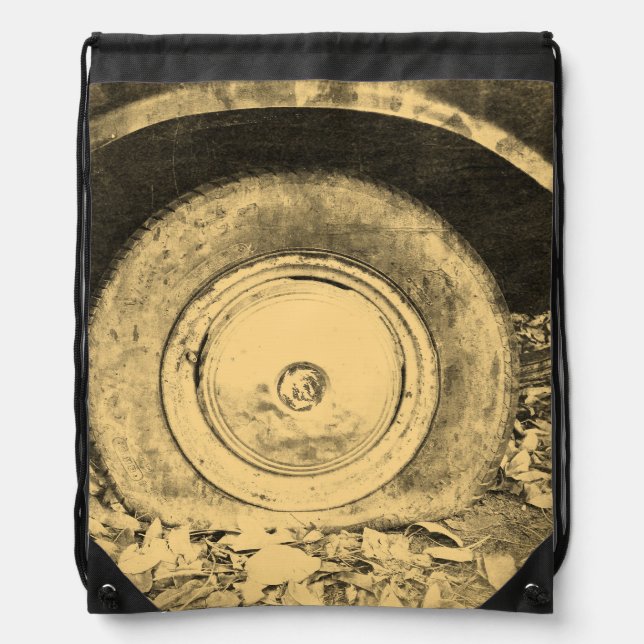Old Wheel Of Classic Car Drawstring Bag (Front)