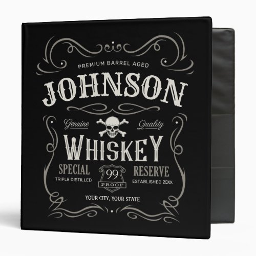Old Whiskey Label Personalized Vintage Liquor Bar  3 Ring Binder
