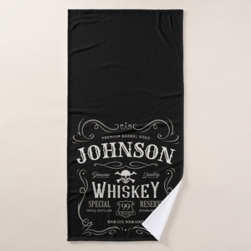Old Whiskey Label Personalized Vintage Liquor Bar  Bath Towel Set