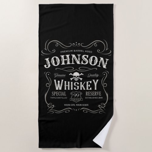 Old Whiskey Label Personalized Vintage Liquor Bar  Beach Towel