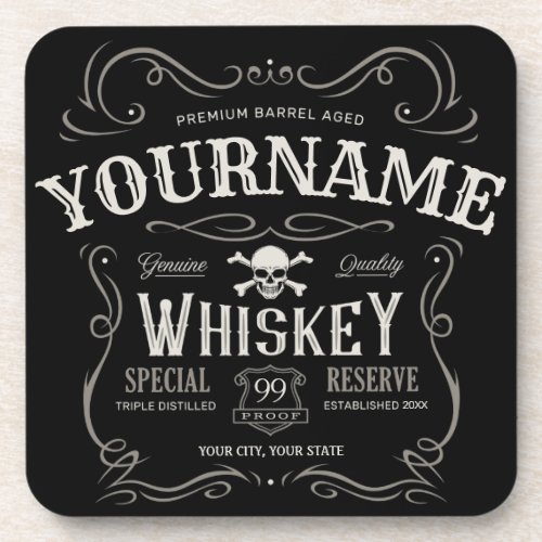 Old Whiskey Label Personalized Vintage Liquor Bar  Beverage Coaster