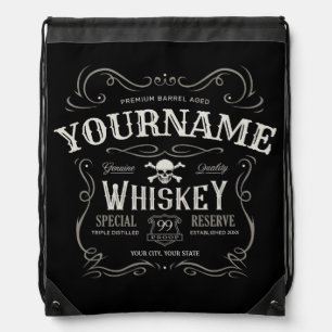 Old Whiskey Label Personalized Vintage Liquor Bar Drawstring Bag