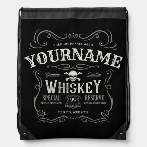 Old Whiskey Label Personalized Vintage Liquor Bar  Drawstring Bag