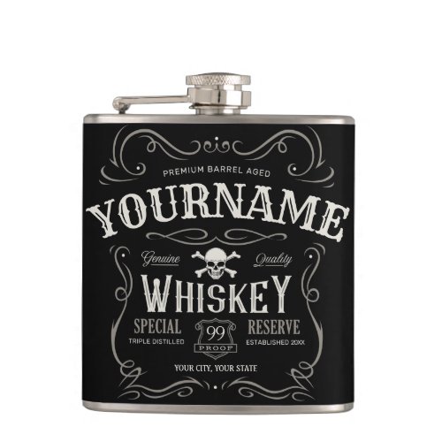 Old Whiskey Label Personalized Vintage Liquor Bar  Flask