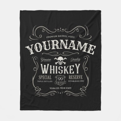 Old Whiskey Label Personalized Vintage Liquor Bar  Fleece Blanket