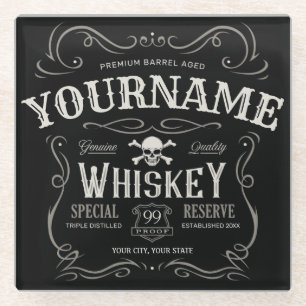 Old Whiskey Label Personalized Vintage Liquor Bar Glass Coaster