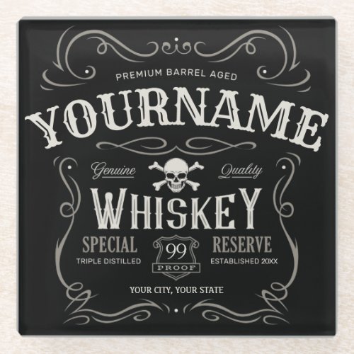 Old Whiskey Label Personalized Vintage Liquor Bar Glass Coaster