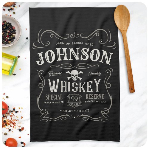 Old Whiskey Label Personalized Vintage Liquor Bar  Kitchen Towel