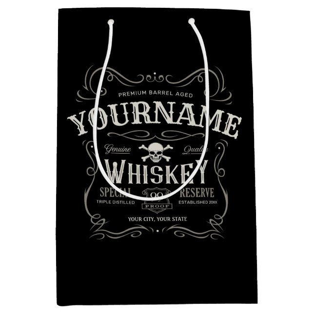 Old Whiskey Label Personalized Vintage Liquor Bar  Medium Gift Bag (Front)
