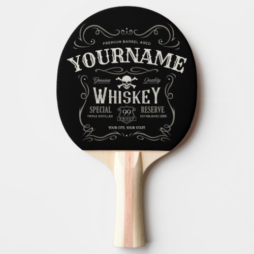 Old Whiskey Label Personalized Vintage Liquor Bar  Ping Pong Paddle