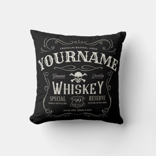 Old Whiskey Label Personalized Vintage Liquor Bar Throw Pillow