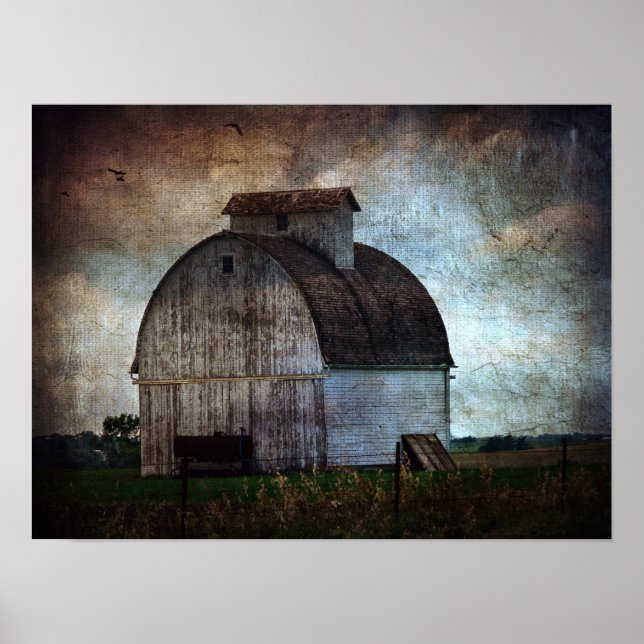 Old White Barn in Field Poster (Front)