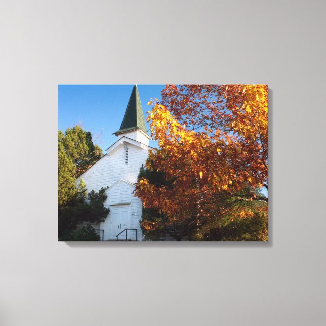 Old White Church in Autumn Canvas Print (Front)