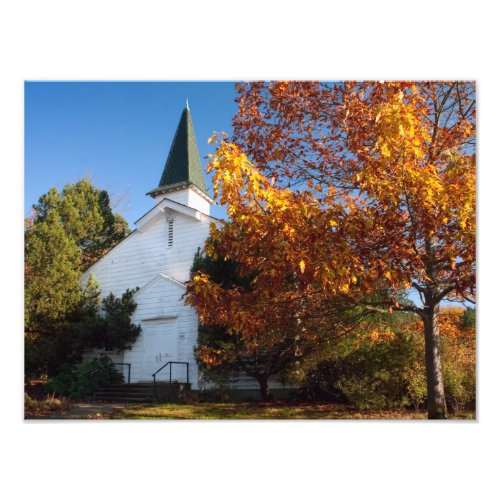 Old White Church in Autumn Photo Print