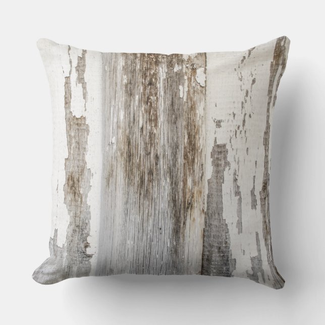 Old white paint wooden wall texture throw pillow (Front)
