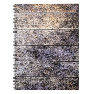 Old white wooden texture background. Color stain d Notebook
