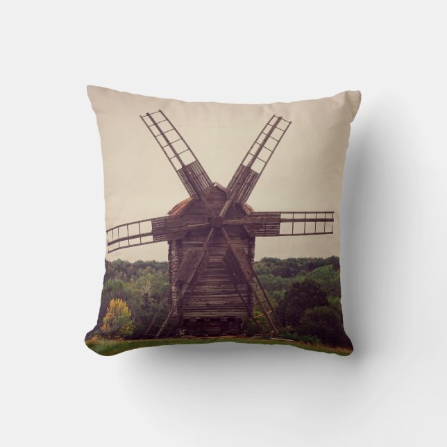 Old windmill. Autumn landscape. Ukrainearchitectur Throw Pillow (Front)
