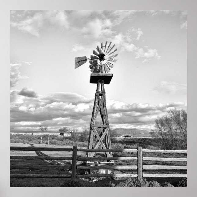 Old Windmill Farm Ranch Landscape Photography Poster (Front)