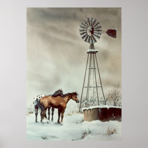 OLD WINDMILL  HORSES by SHARON SHARPE Poster