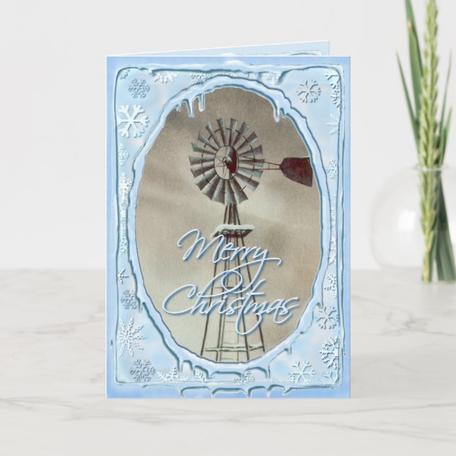 OLD WINDMILL & ICICLES by SHARON SHARPE Holiday Card (Front)
