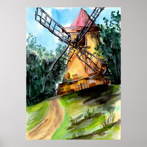 Old Windmill on  the Hill Poster