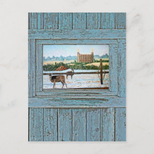 Old window temple blue postcard