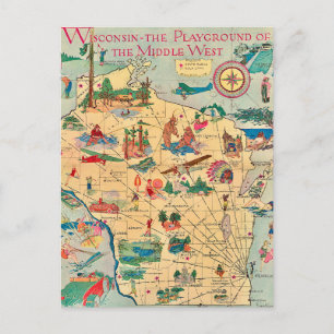 Old Wisconsin Map Postcard