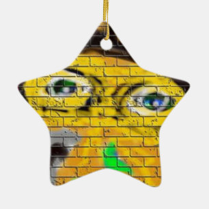 Old Wise Biker Face, Graffiti Art Ceramic Ornament