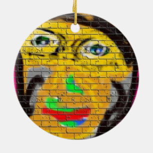 Old Wise Biker Face, Graffiti Art Ceramic Ornament