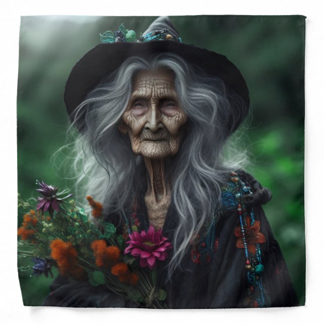 Old Witch Gathering Herbs for Potions  Bandana (Front)