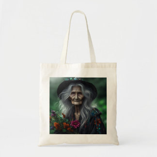 Old Witch Gathering Herbs for Potions Tote Bag