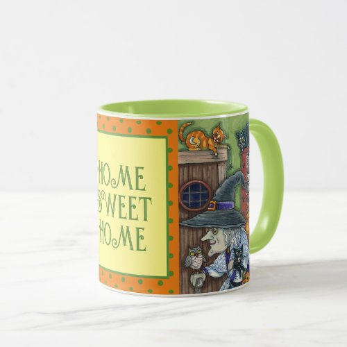 OLD WITCH HAPPY HOME LOTS OF CATS  OWL HALLOWEEN MUG