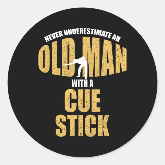 Old With Cue Stick Pool Player Classic Round Sticker (Front)