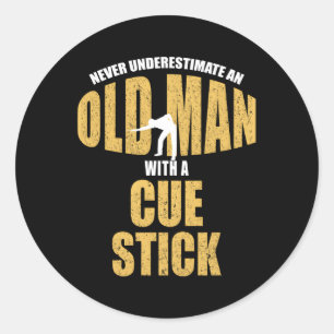 Old With Cue Stick Pool Player Classic Round Sticker