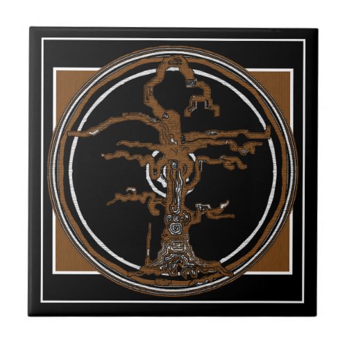 Old Withered Abstract Tree Brown Wood Look Ceramic Tile