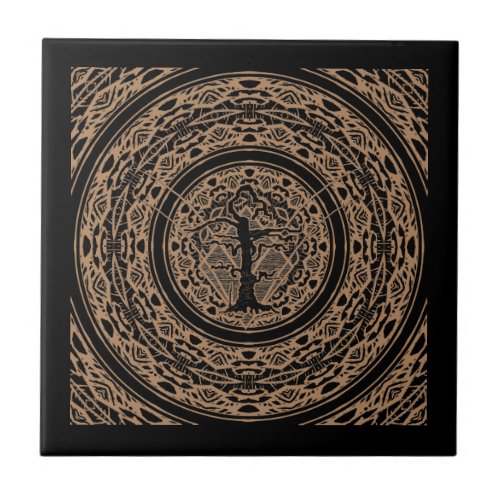 Old Withered Black  Sepia Tone Abstract Tree Ceramic Tile