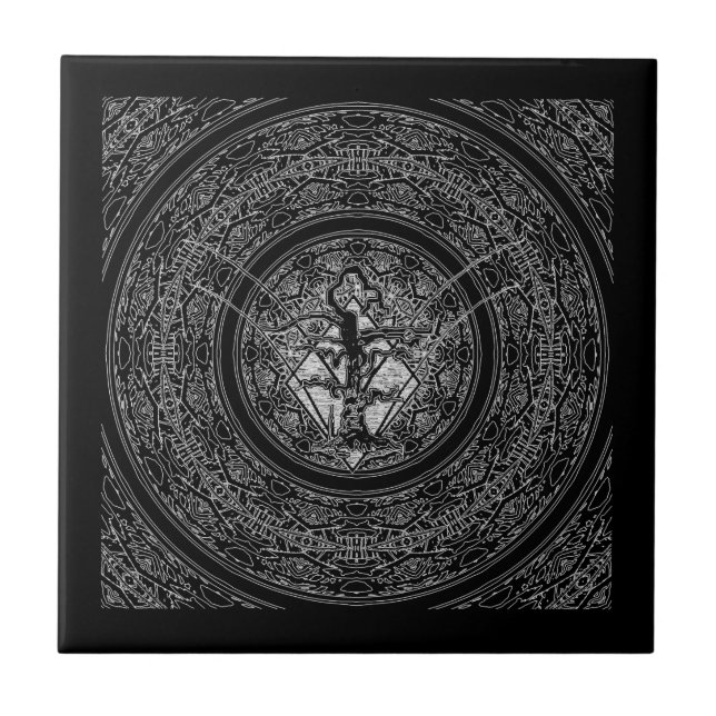 Old Withered Black & White Negative Abstract Tree Ceramic Tile (Front)