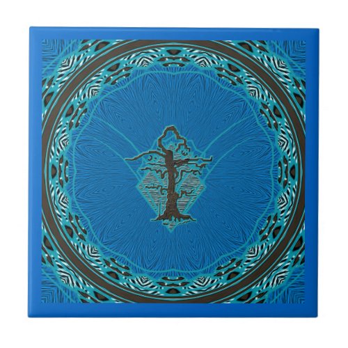 Old Withered Blue Abstract Tree Style 1 Tile