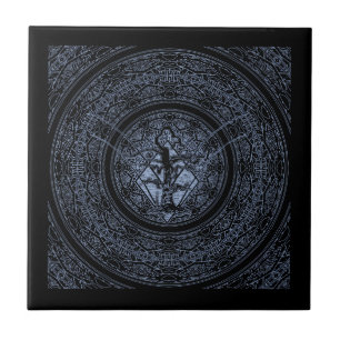 Old Withered Blue & Black Negative Abstract Tree Ceramic Tile