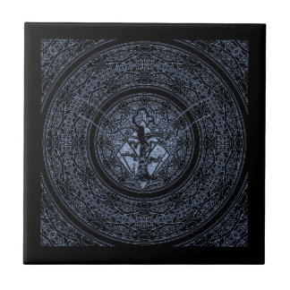 Old Withered Blue & Black Negative Abstract Tree Ceramic Tile