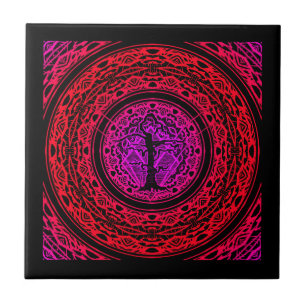 Old Withered Purple Red Burst Abstract Tree Ceramic Tile